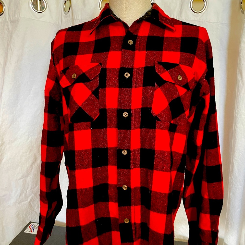Vintage Sears Buffalo Plaid red black plaid shirt mens EUC